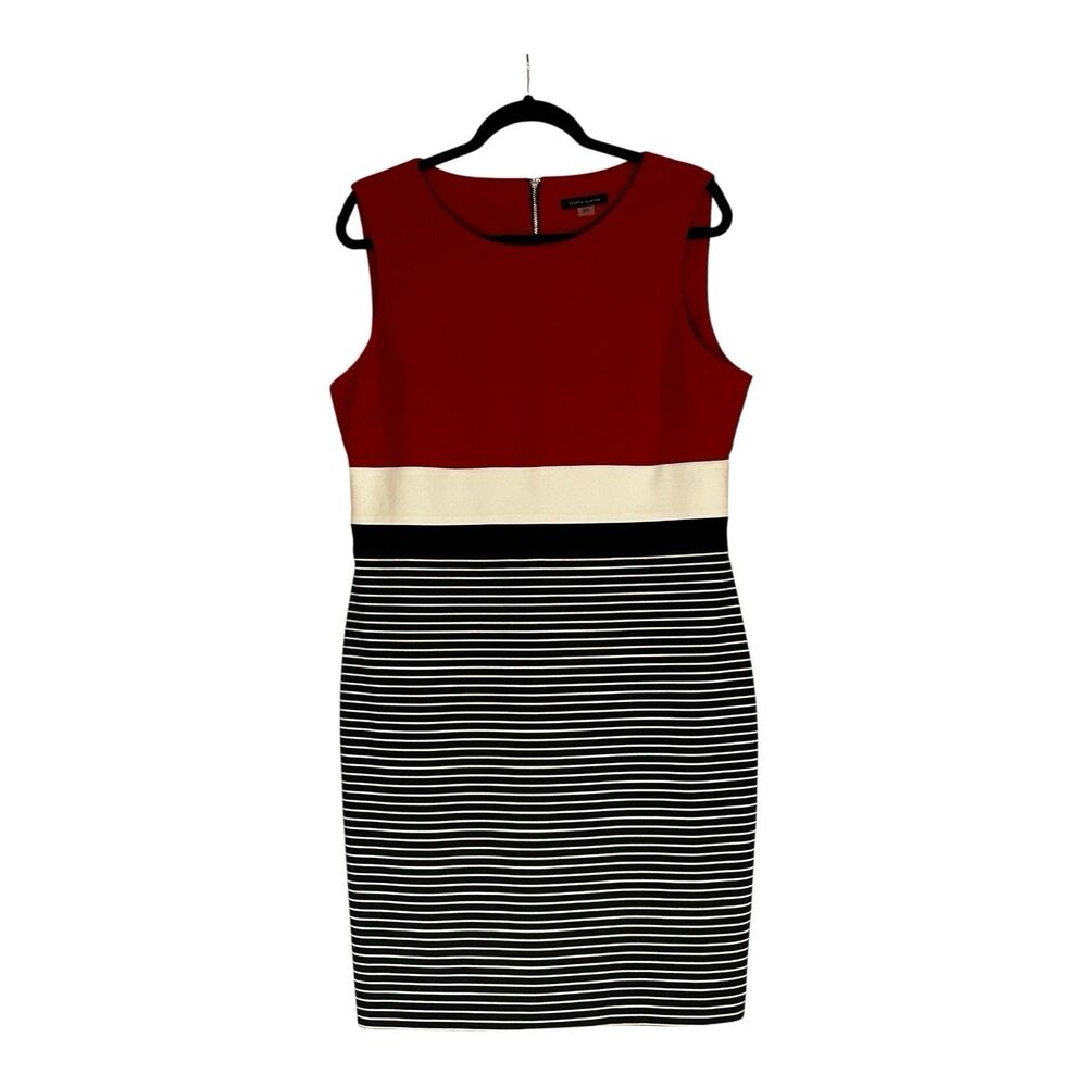 Tommy Hilfiger Sleeveless Sheath Dress Color-block Striped Red/White/Black Sz 14